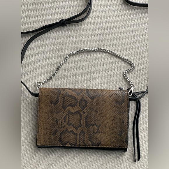 New All Saints Claremount Leather Chain Snake Crossbody Bag In Light Olive - Picture 4 of 13